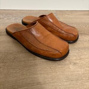 Tommy Bahama Leather Brown Men's Slip-On Slides Close Toes Shoes Size 9